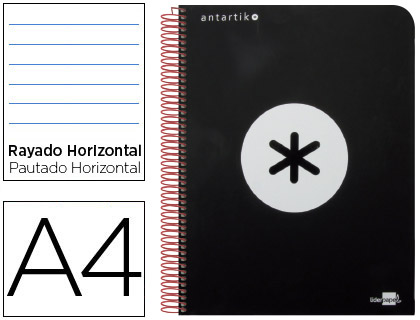 CUADERNO ESPIRAL LIDERPAPEL A4 MICRO ANTARTIK TAPA PLASTICO 120H 100 GR HORIZONTAL 5 BANDAS 4 TALADROS COLOR NEGRO