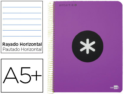 CUADERNO ESPIRAL LIDERPAPEL CUARTO ANTARTIK TAPA PLASTICO 80H 100 GR HORIZONTAL CON MARGEN VIOLETA