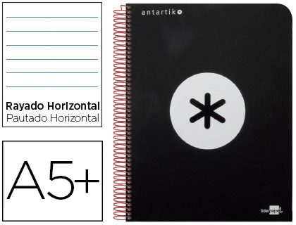 CUADERNO ESPIRAL LIDERPAPEL CUARTO ANTARTIK TAPA PLASTICO 80H 100 GR HORIZONTAL CON MARGEN NEGRO