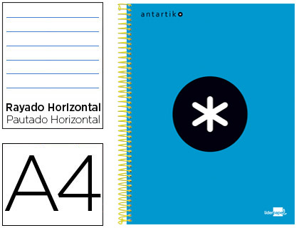 CUADERNO ESPIRAL LIDERPAPEL A4 MICRO ANTARTIK TAPA FORRADA 120H 100 GR HORIZONTAL 5 BANDAS 4 TALADROS COLOR AZUL