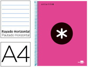 CUADERNO ESPIRAL LIDERPAPEL A4 MICRO ANTARTIK TAPA FORRADA 120H 100 GR HORIZONTAL 5 BANDAS 4 TALADROS COLOR ROSA