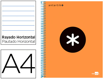 CUADERNO ESPIRAL LIDERPAPEL A4 MICRO ANTARTIK TAPA FORRADA 120H 100 GR HORIZONTAL 5 BANDAS 4 TALADROS COLOR NARANJA FLFL
