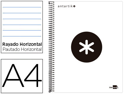 CUADERNO ESPIRAL LIDERPAPEL A4 MICRO ANTARTIK TAPA FORRADA 120H 100 GR HORIZONTAL 5 BANDAS 4 TALADROS COLOR BLANCO