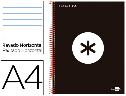 CUADERNO ESPIRAL LIDERPAPEL A4 MICRO ANTARTIK TAPA FORRADA 120H 100 GR HORIZONTAL 5 BANDAS 4 TALADROS COLOR NEGRO