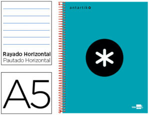 CUADERNO ESPIRAL LIDERPAPEL A5 MICRO ANTARTIK TAPA FORRADA 120H 100 GR HORIZONTAL 5 BANDAS 6 TALADROS COLOR TURQUESA
