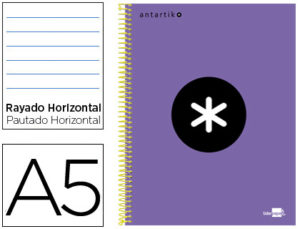 CUADERNO ESPIRAL LIDERPAPEL A5 MICRO ANTARTIK TAPA FORRADA 120H 100 GR HORIZONTAL 5 BANDAS 6 TALADROS COLOR VIOLETA