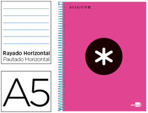 CUADERNO ESPIRAL LIDERPAPEL A5 MICRO ANTARTIK TAPA FORRADA 120H 100 GR HORIZONTAL 5 BANDAS 6 TALADROS COLOR ROSA