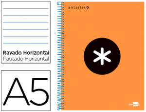 CUADERNO ESPIRAL LIDERPAPEL A5 MICRO ANTARTIK TAPA FORRADA 120H 100 GR HORIZONTAL 5 BANDAS 6 TALADROS COLOR NARANJA FLFL