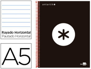 CUADERNO ESPIRAL LIDERPAPEL A5 MICRO ANTARTIK TAPA FORRADA 120H 100 GR HORIZONTAL 5 BANDAS 6 TALADROS COLOR NEGRO