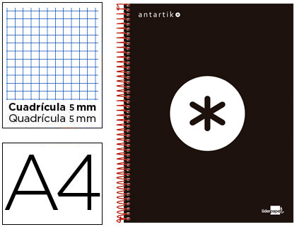 CUADERNO ESPIRAL LIDERPAPEL A4 MICRO ANTARTIK TAPA FORRADA 120H 100 GR CUADRO5MM 5 BANDAS 4 TALADROS COLOR NEGRO