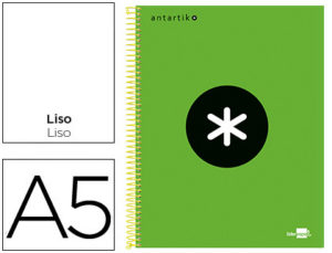 CUADERNO ESPIRAL LIDERPAPEL A5 MICRO ANTARTIK TAPA FORRADA 120H 100 GR LISO CON BANDAS 6 TALADROS COLOR VERDE FLUOR