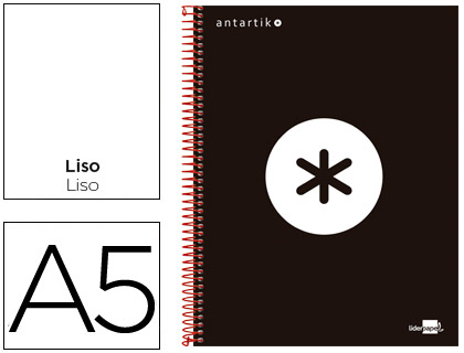 CUADERNO ESPIRAL LIDERPAPEL A5 MICRO ANTARTIK TAPA FORRADA 120H 100G LISO CON BANDAS 6 TALADROS COLOR NEGRO
