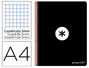 CUADERNO ESPIRAL LIDERPAPEL A-4 ANTARTIK TAPA DURA 80H 1 00 GR CUADRO 5MM COLOR NEGRO