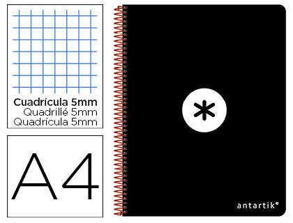 CUADERNO ESPIRAL LIDERPAPEL A-4 ANTARTIK TAPA DURA 80H 1 00 GR CUADRO 5MM COLOR NEGRO