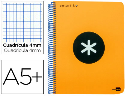 CUADERNO ESPIRAL LIDERPAPEL A5 ANTARTIK TAPA DURA 80H 100 GR CUADRO 5MM CON MARGEN COLOR NARANJA