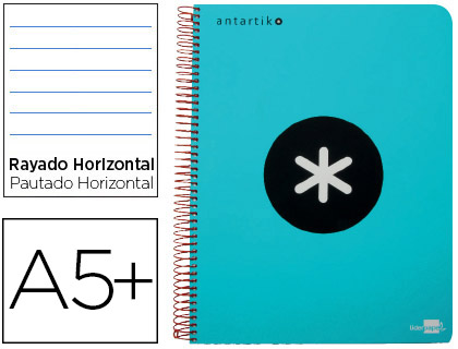 CUADERNO ESPIRAL LIDERPAPEL A5 ANTARTIK TAPA DURA 80H 100 GR HORIZONTAL CON MARGEN COLOR TURQUESA