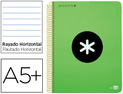 CUADERNO ESPIRAL LIDERPAPEL A5 ANTARTIK TAPA DURA 80 H 100G HORIZONTAL CON MARGEN COLOR VERDE