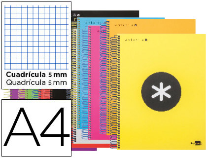 CUADERNO ESPIRAL LIDERPAPEL A4 MICRO ANTARTIK TAPA FORRADA 120H 100 GR CUADRO5MM 5 BANDAS 4 TALADROS COLORES SURTIDOS S