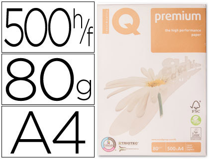 PAPEL FOTOCOPIADORA IQ PREMIUM DIN A4 80 GRAMOS PAQUETE DE 500 HOJAS