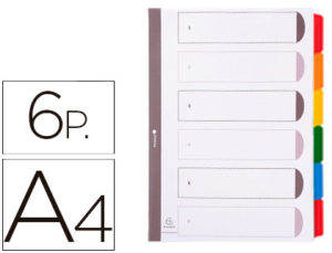 SEPARADOR EXACOMPTA CARTULINA JUEGO DE 6 SEPARADORES DIN A4 MULTITALADRO COLOR BLANCO MULTITALADOR