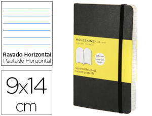 LIBRETA MOLESKINE TAPA DURA RAYADO HORIZONTAL 192 HOJAS COLOR NEGRO CIERRE CON GOMA 90X140 MM