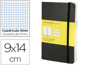 LIBRETA MOLESKINE TAPA BLANDA CUADRO 5 MM 192 HOJAS COLOR NEGRO CIERRE CON GOMA 90X140 MM