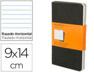 LIBRETA MOLESKINE TAPA DURA RAYADO HORIZONTAL 64 HOJAS 16 HOJAS DESMONTABLES COLOR NEGROPACK DE 3 UNIDADES 90X140 MM