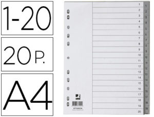 SEPARADOR NUMERICO Q-CONNECT PLASTICO 1-20 JUEGO DE 20 SEPARADORES DIN A4 MULTITALADRO
