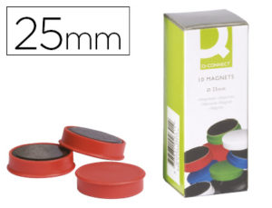 IMANES PARA SUJECION Q-CONNECT IDEAL PARA PIZARRAS MAGNETICAS 25 MM ROJO BLISTER DE 10 IMANES