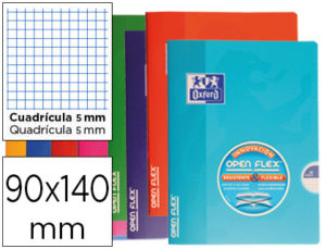 LIBRETA ESCOLAR OXFORD TAPA FLEXIBLE OPTIK PAPER OPENFLEX 48 HOJAS 90 GR 90 X 140 MM CUADRO 5 MM COLORES SURTIDOS