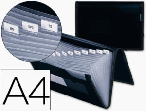 CARPETA LIDERPAPEL CLASIFICADORA FUELLE POLIPROPILENO DIN A4 NEGRA CON RIBETE NEGRO 13 DEPARTAMEN
