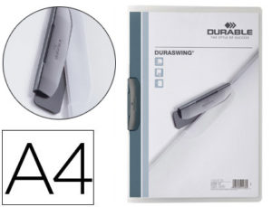 CARPETA DURABLE DURASWING DOSSIER PINZA LATERAL GIRATORIA POLIPROPILENO DIN A4 GRAFITO 30 HOJAS