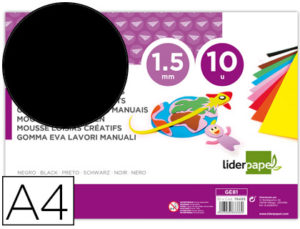 GOMA EVA LIDERPAPEL DIN A4 60G/M2 ESPESOR 1,5MM NEGRO PAQUETE DE 10 HOJAS
