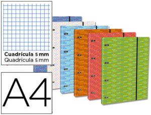 CARPETA CON RECAMBIO LIDERPAPEL A4 CUADRO 5 MM 120 HOJAS 80 G FORRADA 4 ANILLAS 40 MM REDONDAS