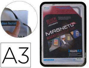 MARCO PORTA ANUNCIOS TARIFOLD MAGNETO DIN A3 CON 4 BANDAS MAGNETICAS EN EL DORSO COLOR NEGRO PACK DE 2 UNIDADES
