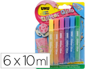 PURPURINA PEGAMENTO UHU GLITTER PASTEL GLUE ORIGINAL BLISTER 6 X 10 ML