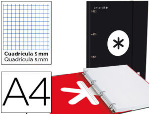 CARPETA CON RECAMBIO LIDERPAPEL ANTARTIK A4 CUADRO 5 MM FORRADA 4 ANILLAS 25MM COLOR NEGRO