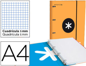 CARPETA CON RECAMBIO LIDERPAPEL ANTARTIK A4 CUADRO 5 MM FORRADA 4 ANILLAS 25MM COLOR NARANJA