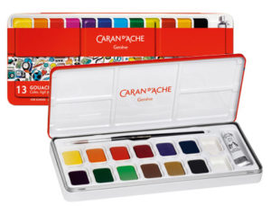 ACUARELAS GOUACHE CARAN D’ACHE LINEA ESCOLAR PASTILLA CAJA METALICA 13 COLORES