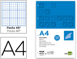 RECAMBIO LIDERPAPEL A4 100 HOJAS 100 G/M2 RAYADO Nº 46 4 TALADROS