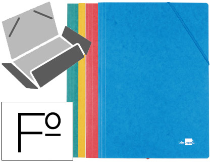 CARPETA LIDERPAPEL GOMAS FOLIO 3 SOLAPAS CARTON SIMIL PRESPAN COLORES SURTIDOS PACK 4