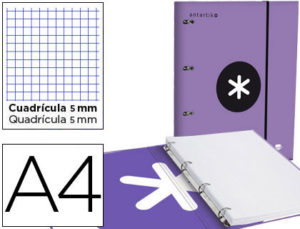 CARPETA CON RECAMBIO LIDERPAPEL ANTARTIK A4 CUADRO 5MM FORRADA 4 ANILLAS 25MM COLOR CORAL