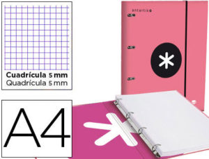 CARPETA CON RECAMBIO LIDERPAPEL ANTARTIK A4 CUADRO 5MM FORRADA 4 ANILLAS 25MM COLOR MENTA