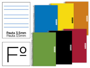 CUADERNO ESPIRAL PAPERCOP FOLIO TAPA EXTRADURA 80 HOJAS PAUTA 4 3.5 MM CON MARGEN 70 GR COLORES SURTIDOS