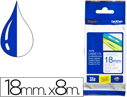 CINTA BROTHER TZE-243 LAMINADA AZUL-BLANCO 18 MM 8MTS