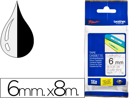 CINTA BROTHER TZE-111 TRANSPARENTE-NEGRO 6MM LONGITUD 8 MT