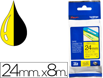CINTA BROTHER TZE-651 AMARILLO/NEGRO 24MM LONGITUD DE 8MTS