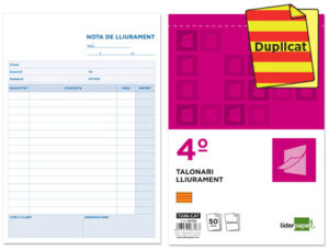 TALONARIO LIDERPAPEL ENTREGAS CUARTO ORIGINAL Y COPIA T226 TEXTO EN CATALAN