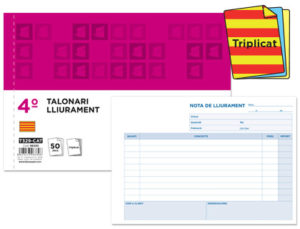 TALONARIO LIDERPAPEL ENTREGAS CUARTO ORIGINAL Y 2 COPIAS T329 APAISADO TEXTO EN CATALAN