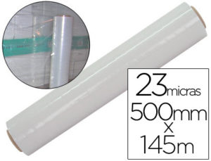 FILM EXTENSIBLE MANUAL BOBINA -ANCHO 500 MM. -LARGO 145 MT ESPESOR 23 MICRAS TRANSPARENTE